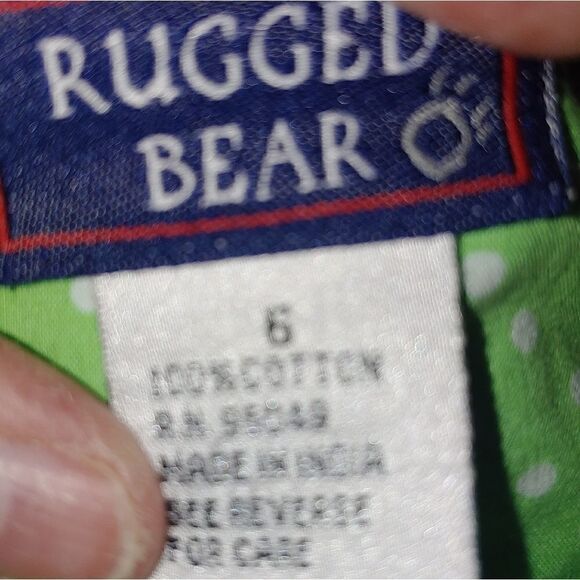 Smocking & rickrack green polka dots & blue cotton dress size 6 - Picture 8 of 9